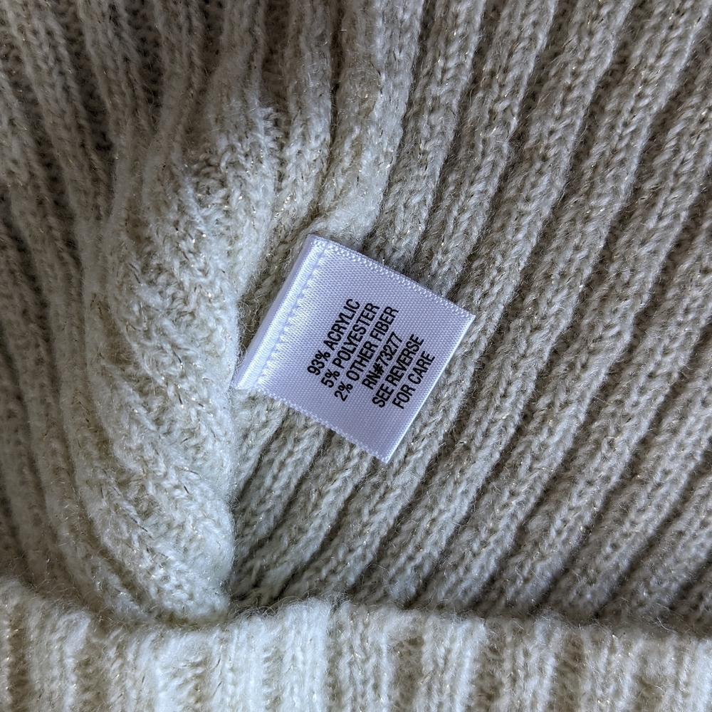 Apt. 9 White Ivory Metallic Open Knit Cowl Neck Sweater Women's Size Small - Picture 7 of 8